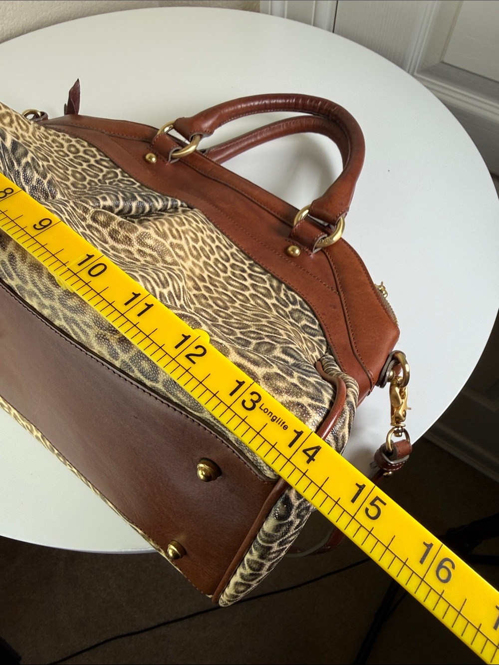 RARE Vintage Brahmin Corington Leopard Print Leather Dome Satchel Bag - Picture 7 of 7